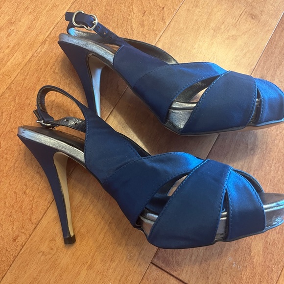 Pedro Miralles navy satin sling backs - Picture 4 of 16